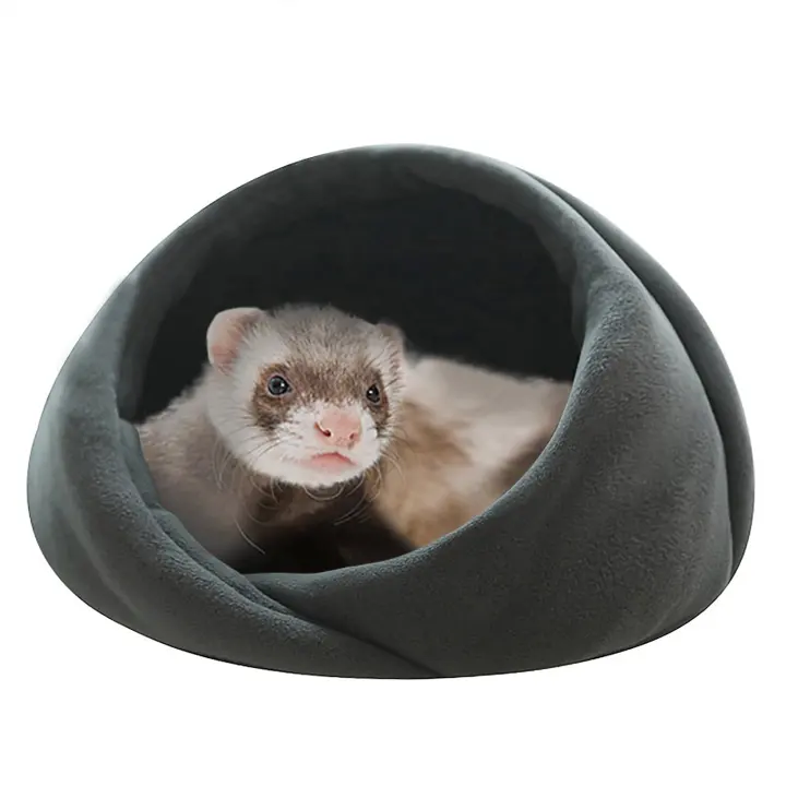 Ferret Cave Bed Hideaway — Soft Polar Fleece Sleep Den (Grey)
