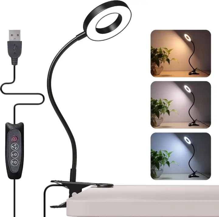 Foneso Clip-On LED Desk Lamp — USB Reading Light (Black)