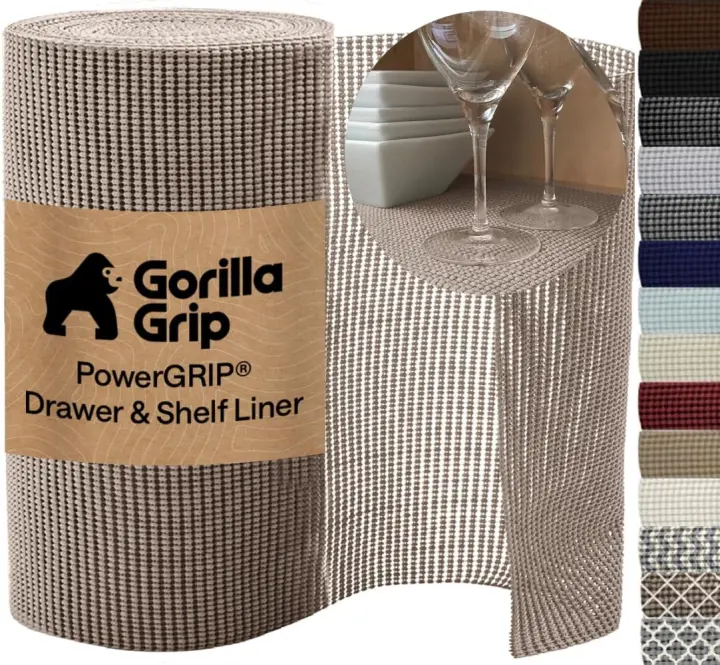 GORILLA GRIP powerGRIP Drawer & Cabinet Liner — 12" x 10' Non‑Adhesive Beige