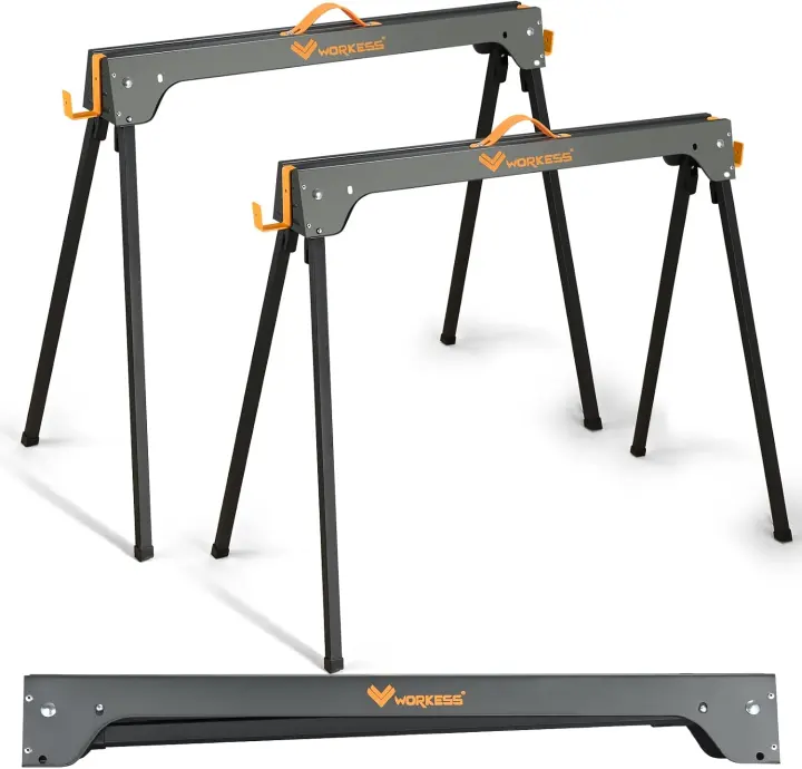 WORKESS 2-Pack Folding Saw Horses — Heavy-Duty Portable Work Stands