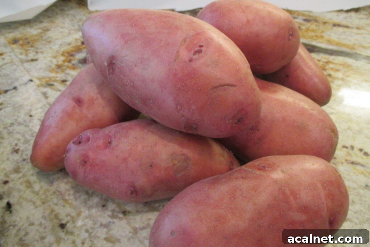 Fresh red potatoes on a kitchen counter, ready for preparation.