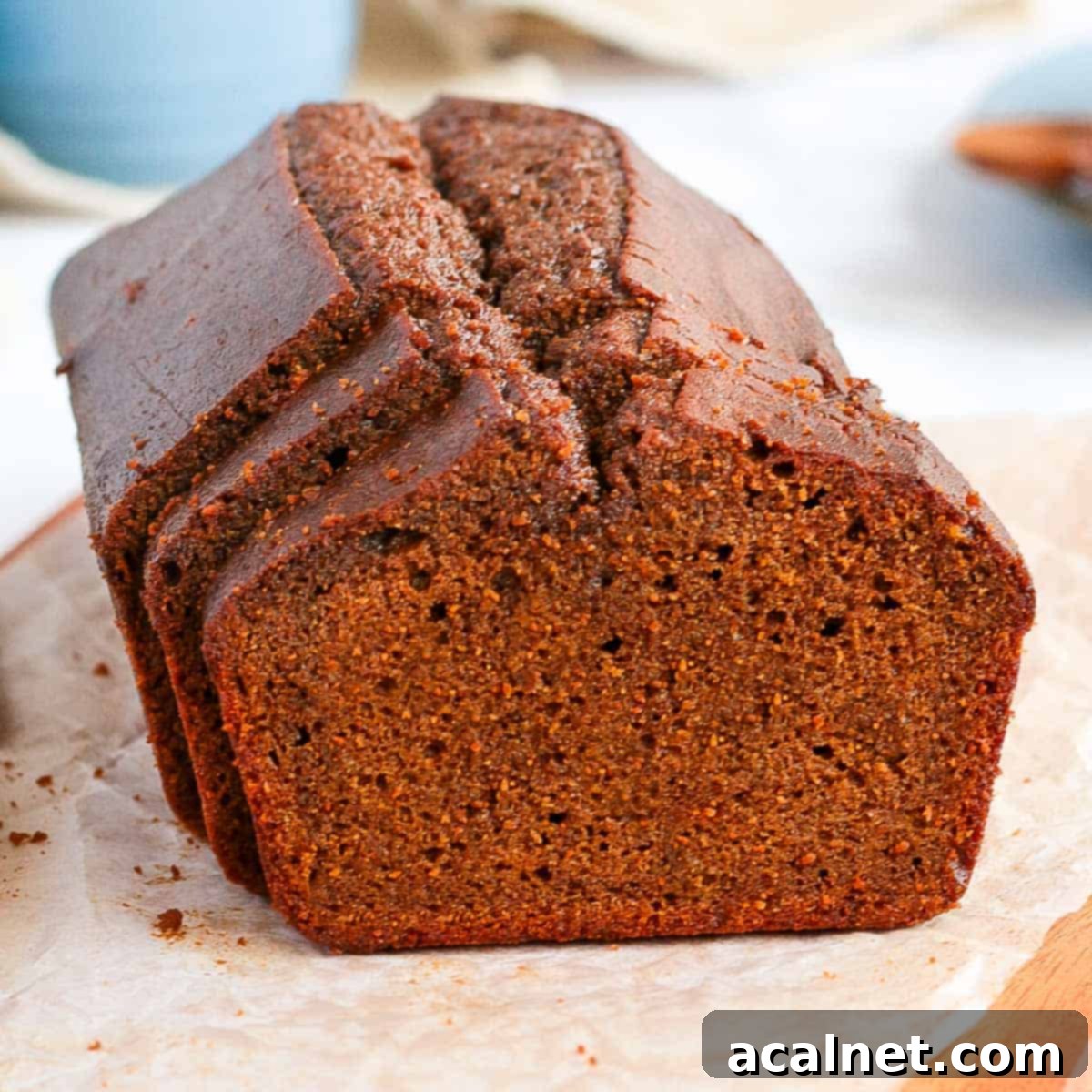 Crumb shot of the coffee loaf showing its moist texture and rich coffee glaze.