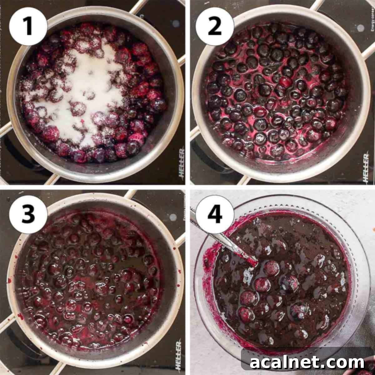 Process Shot Collage: cooking the compote on the stove.