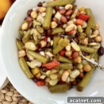A spoon dishing up serving of bean salad.