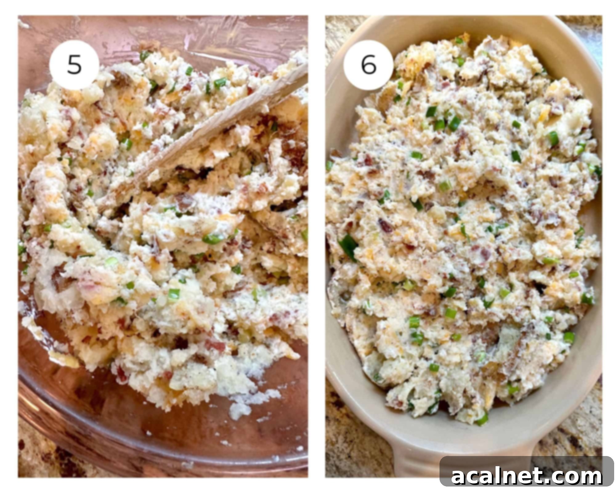 Blended twice baked potato ingredients in a bowl, then spread into a baking dish.