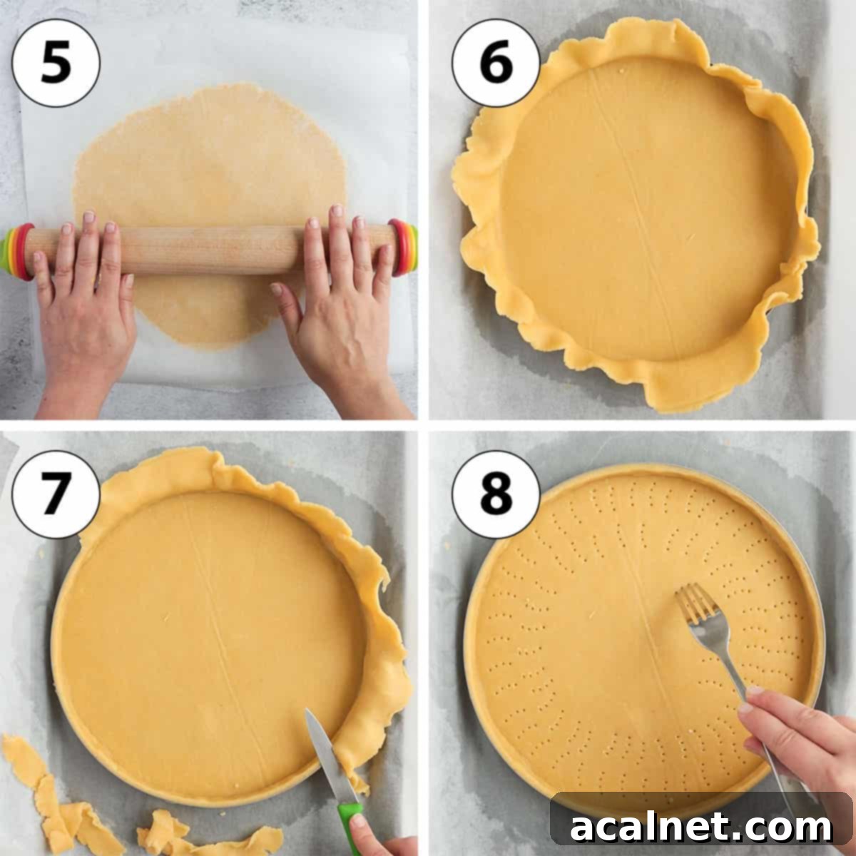 Process Shot Collage: Rolling and Lining the Tart Pan.