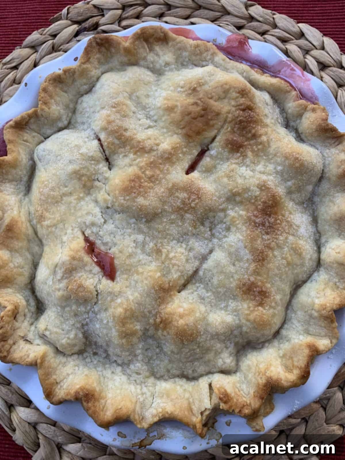 A baked pie, out of the oven.