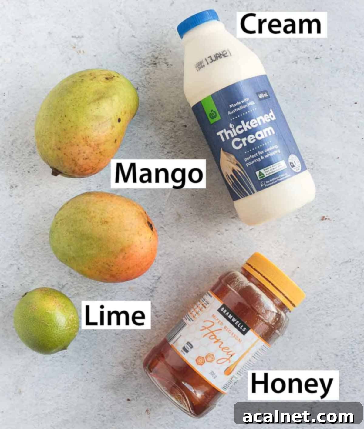 Ingredients over a grey surface.