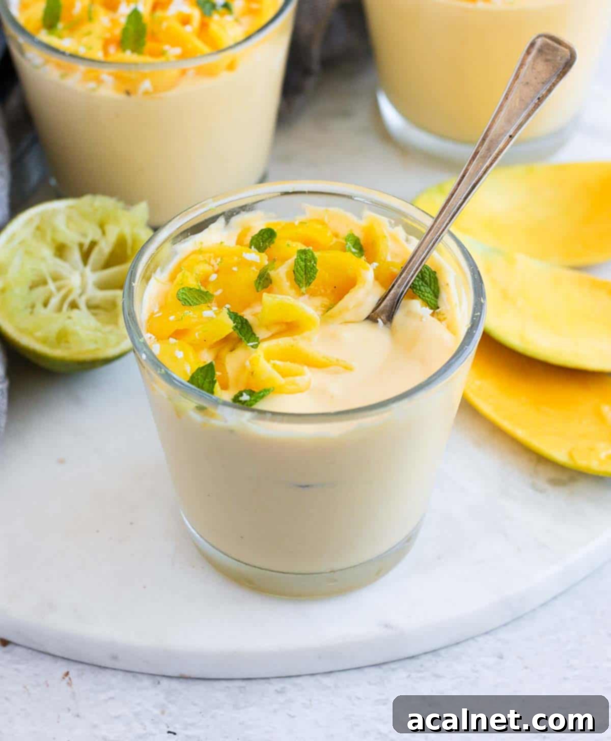 One spoon in the mousse cup.