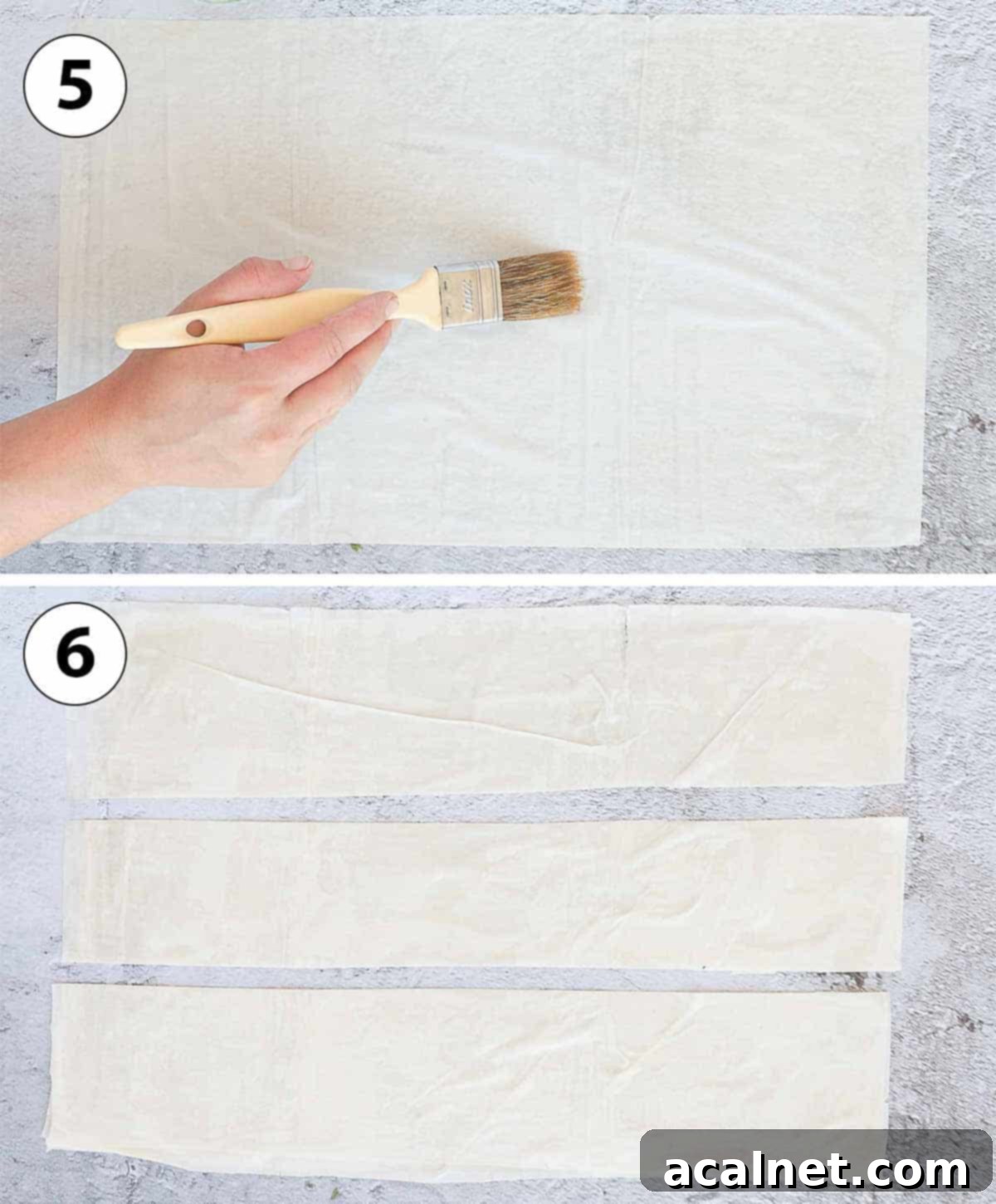 Crispy Golden Spanakopita Treats 6 Process Shot collage: preparing the fillo pastry.