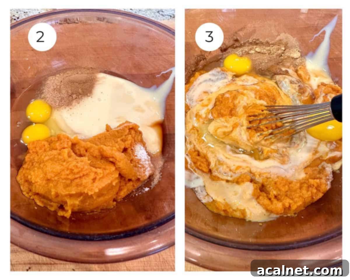 Pumpkin pie filling in a bowl.