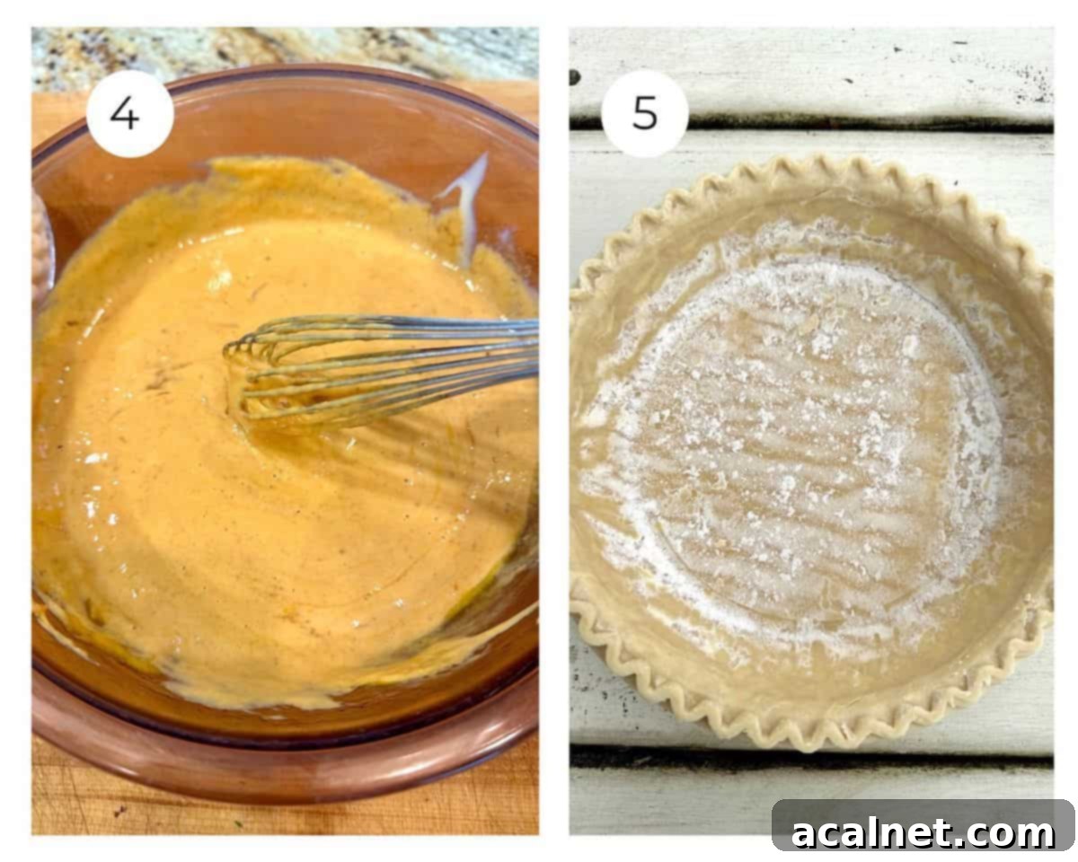 Pumpkin pie filling and a pie crust.