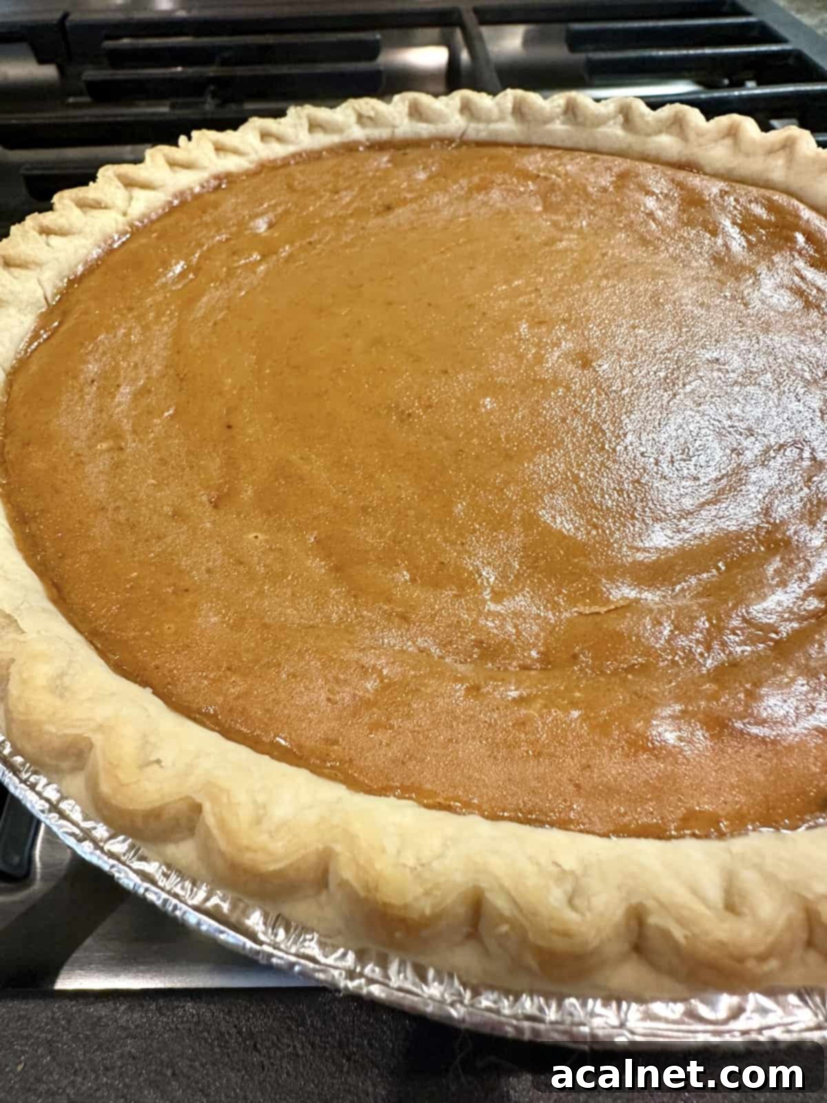 A baked pumpkin pie.