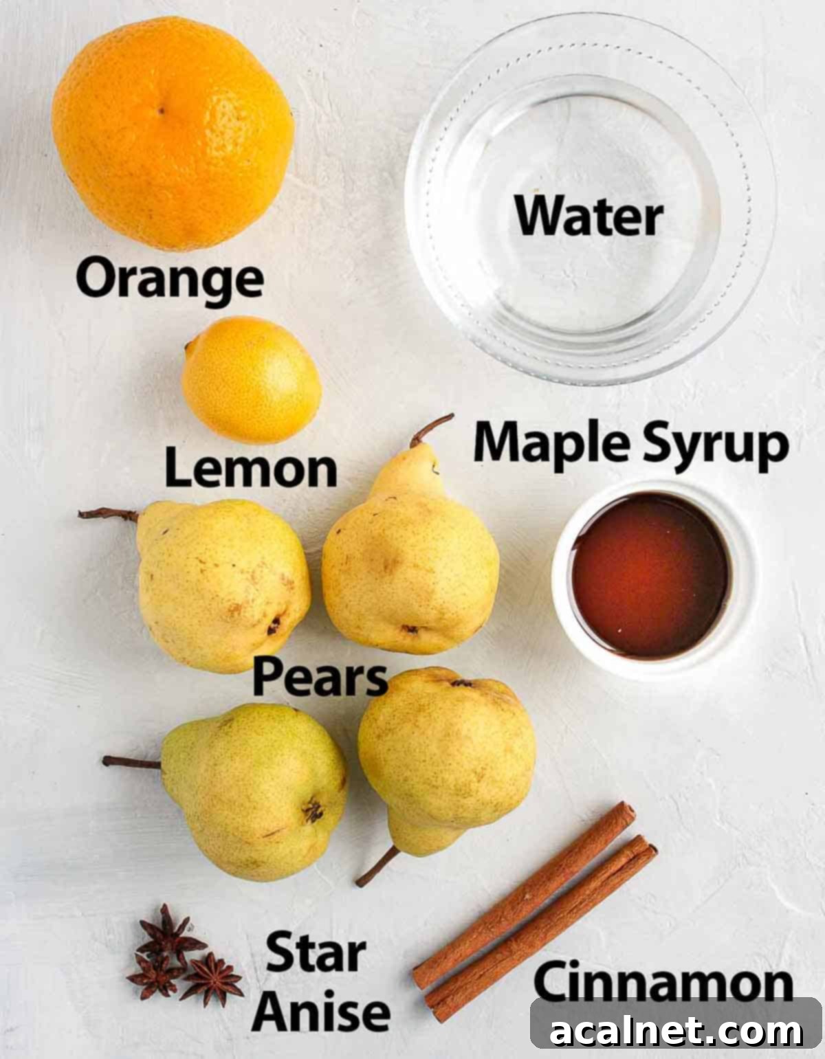 Ingredients on a white surface.