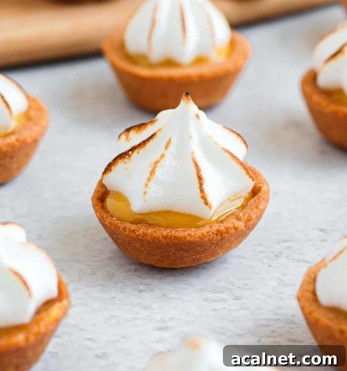 Tartlets on a grey surface.