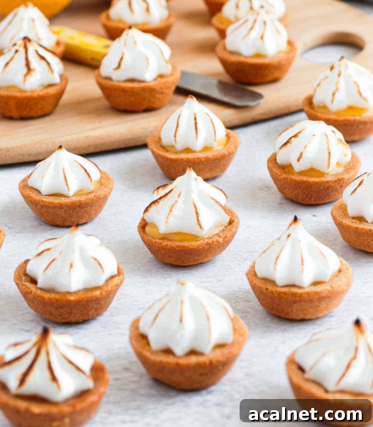 Tartlet on a grey surface with toasted meringue.
