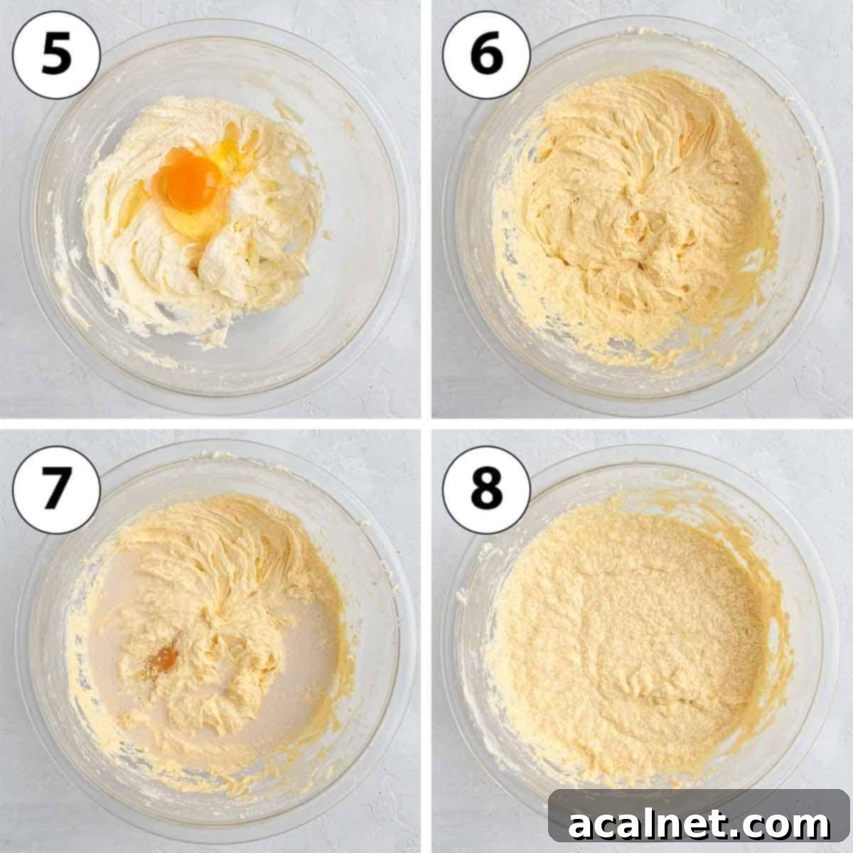 Process Shot Collage: adding the wet ingredients to the cake batter.