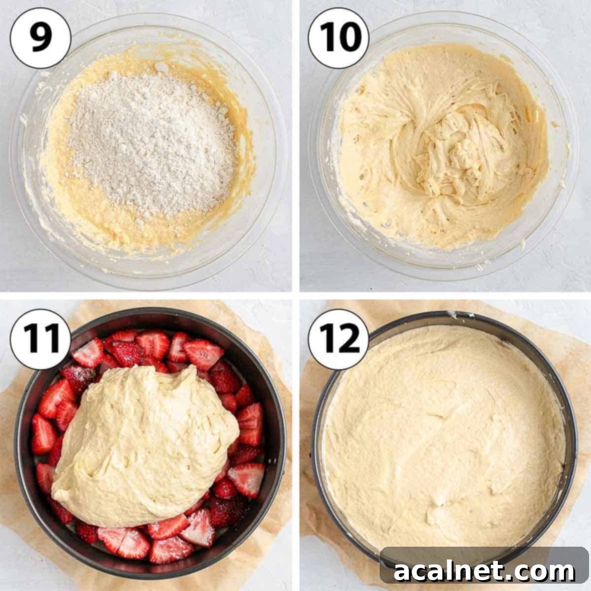 Process Shot Collage: adding the flour and pouring batter into the pan.