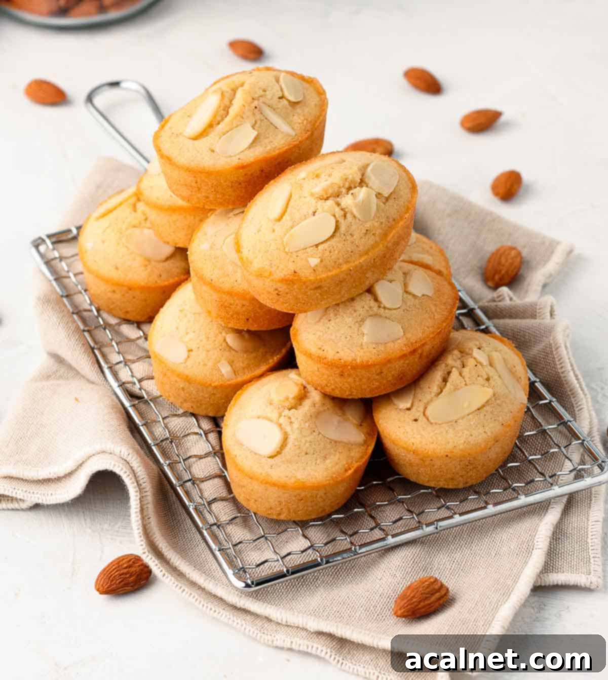 Stack of Financiers on a cooling rack.