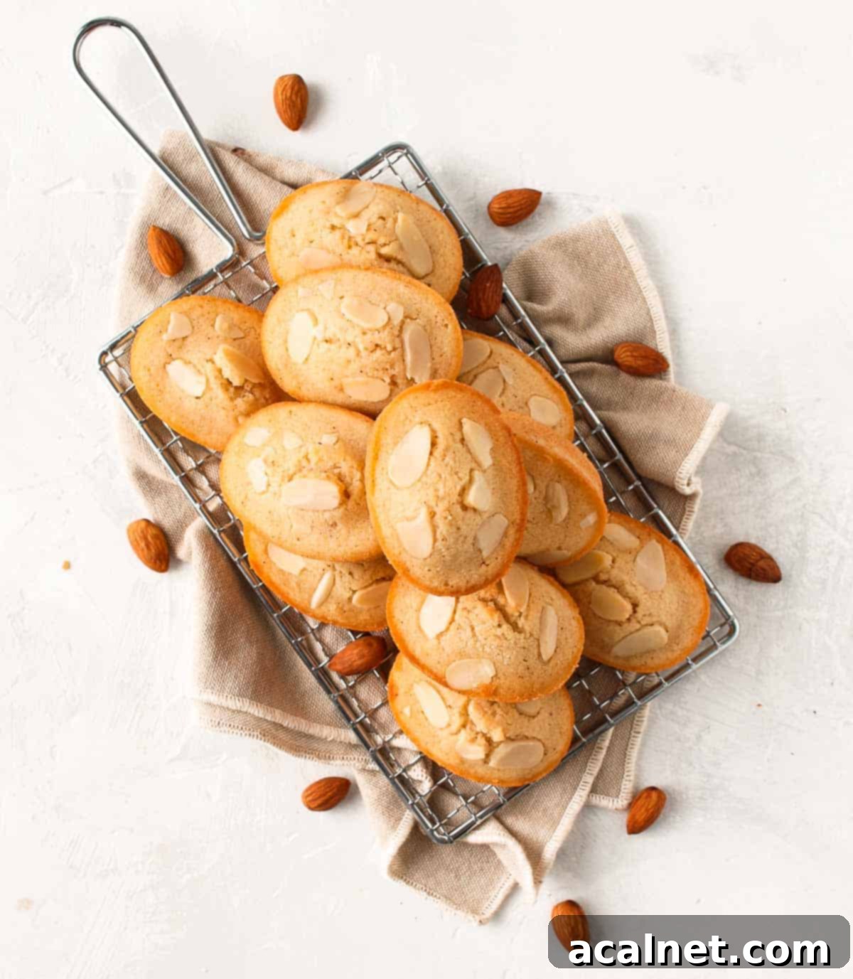 Stack of cakes over a cooling rack seen from above.