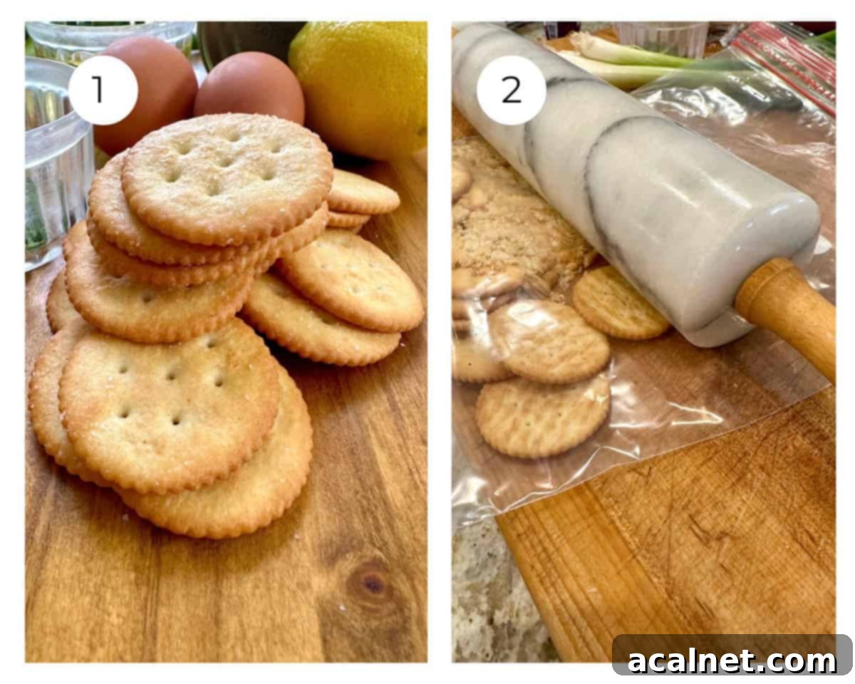 Crackers and a rolling pin on a cutting board.