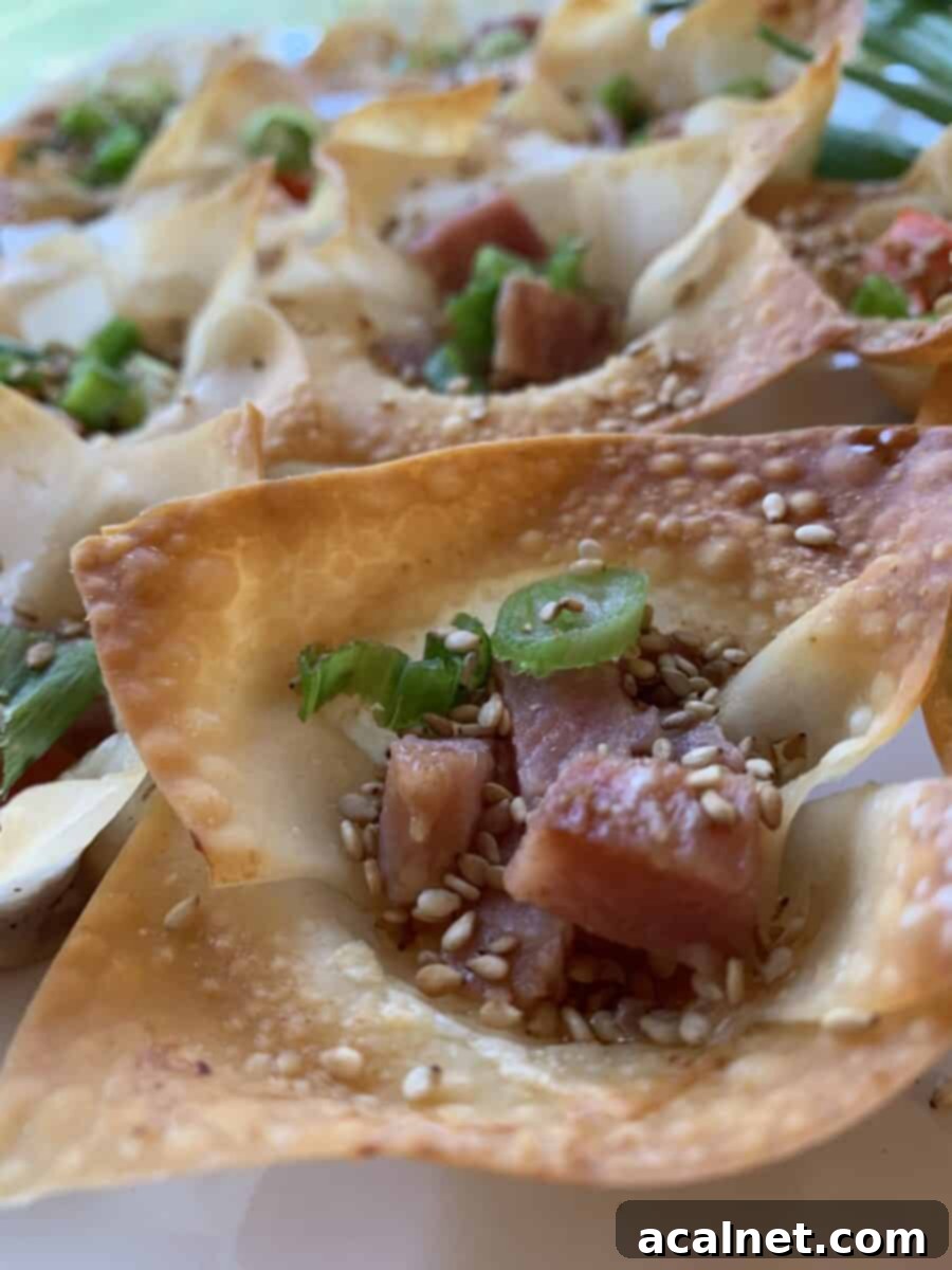 A close-up of a single Pork Wonton Star, showing the crispy wrapper and savory filling.
