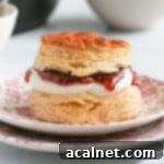 Easy Remoska Scones 10 Close up on a filled scones on a pink plate.
