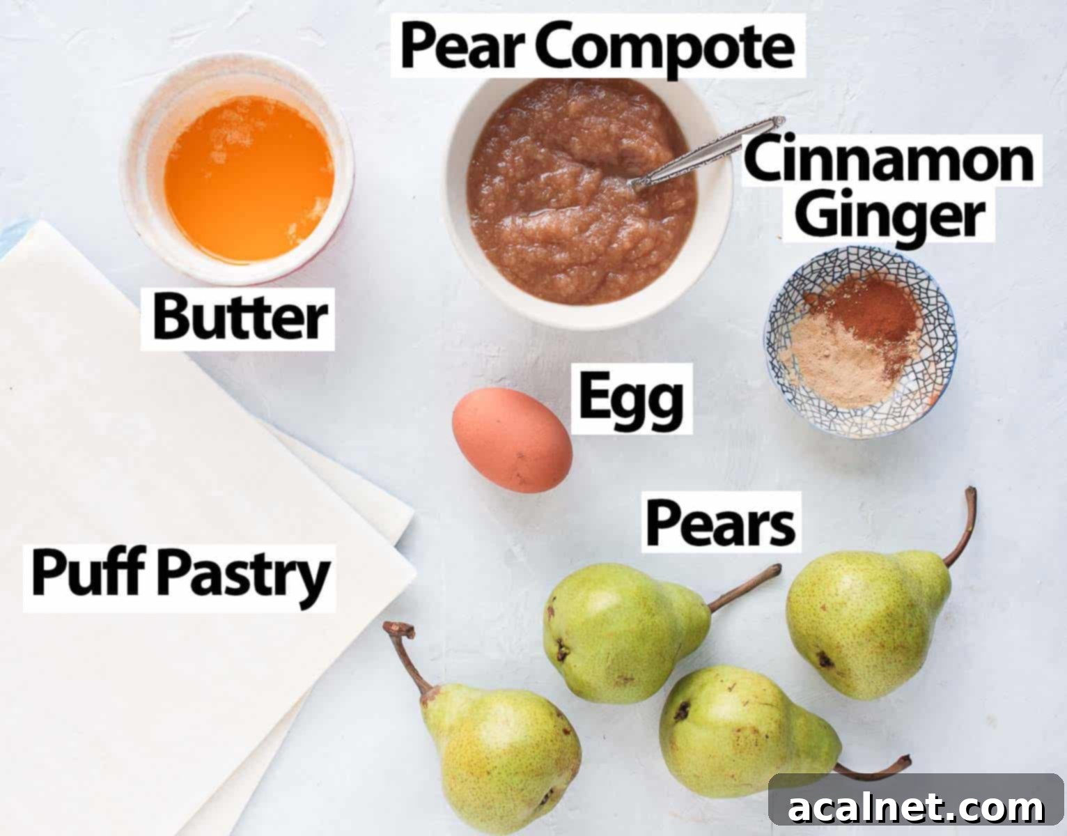 Ingredients on a white surface.