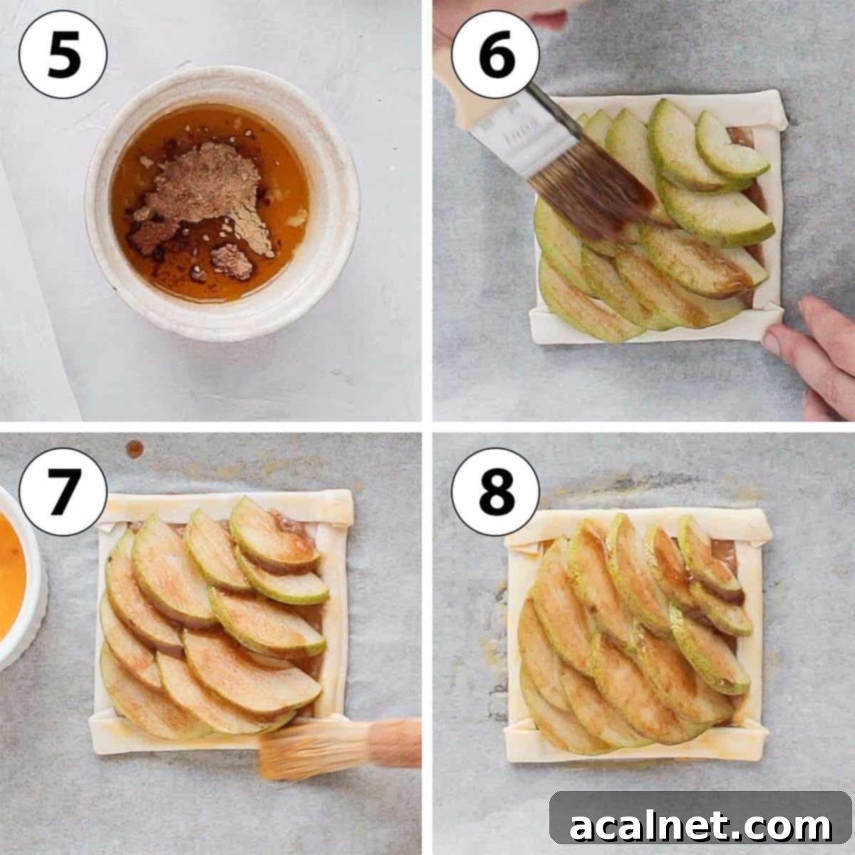 Process Shot Collage: Brushing the butter, spices and egg wash over the tartlets.