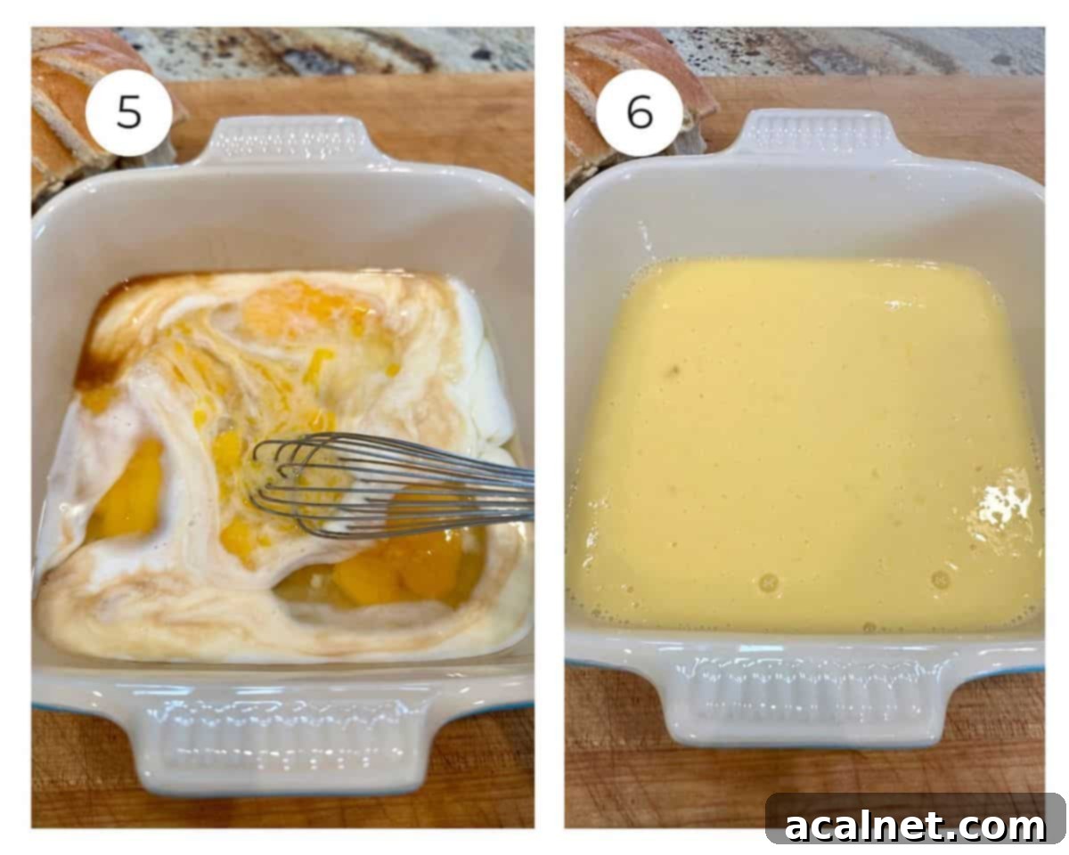 Whisked buttermilk and eggs in a dish, forming a smooth, creamy batter.