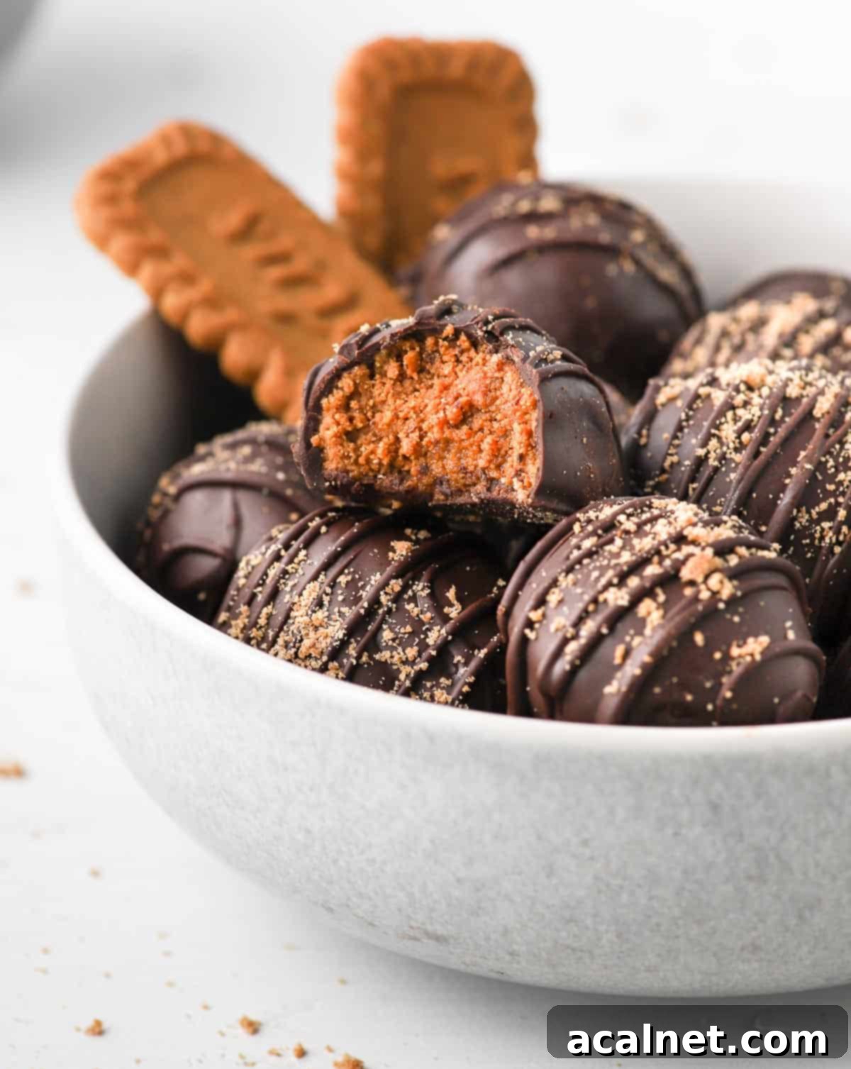 Biscoff Balls in a grey bowl.