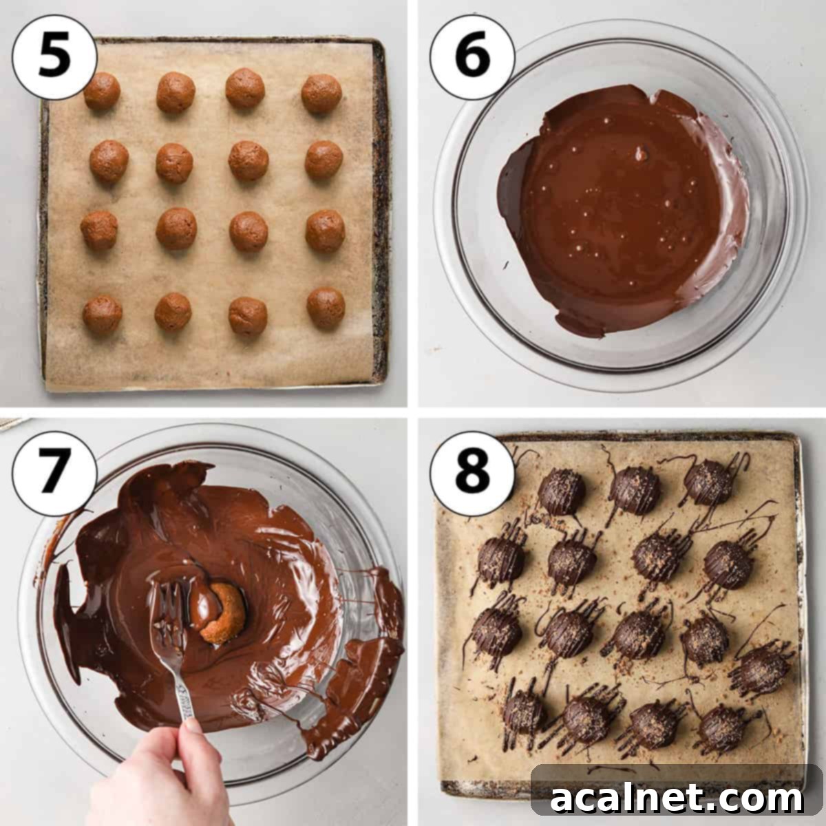 Process Shot Collage: shaping the balls and dipping them in chocolate.