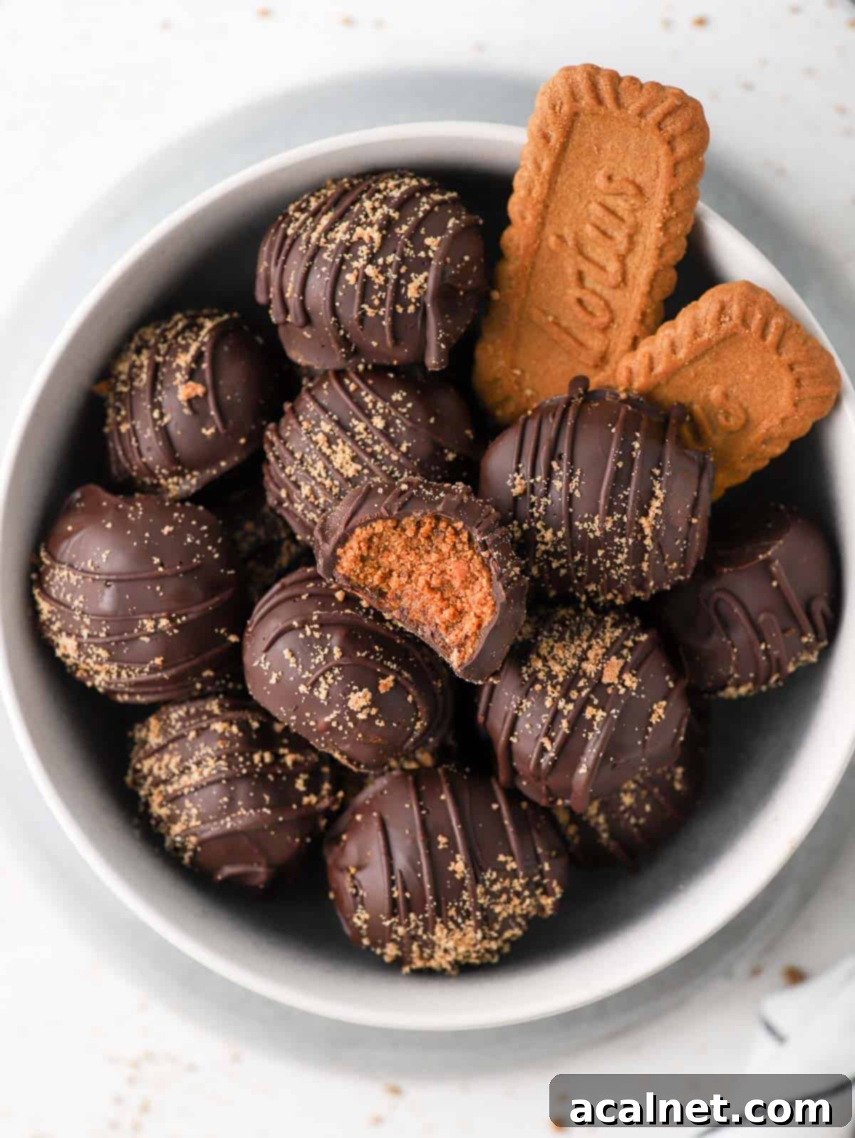 Close up on the Truffles in a grey bowl from above.