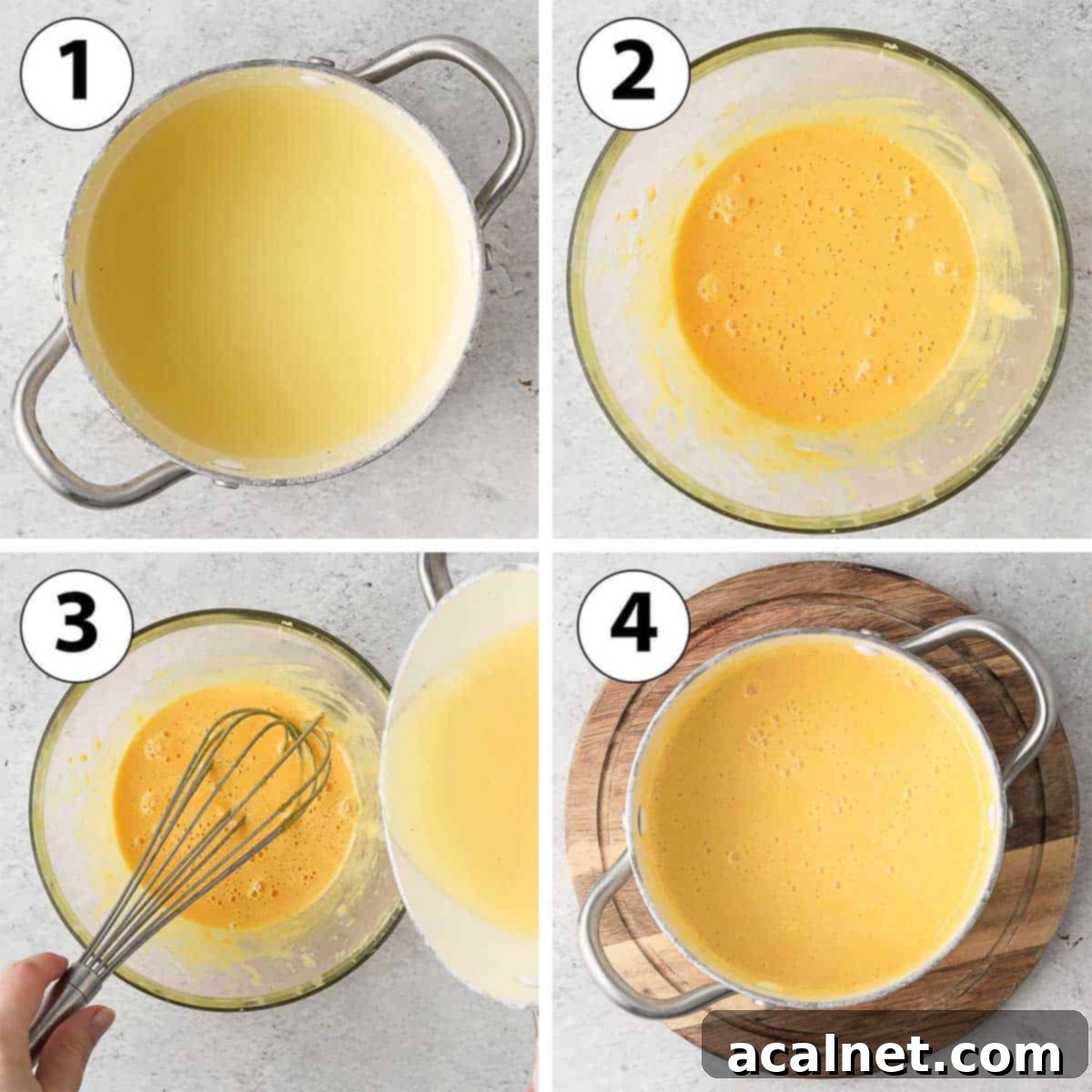 Zesty Lemon Mousse & Curd Delight 4 A collage of process shots showing the initial steps for making lemon mousse: zesting lemons, whisking egg yolks and sugar, heating lemon juice, and tempering the egg mixture.