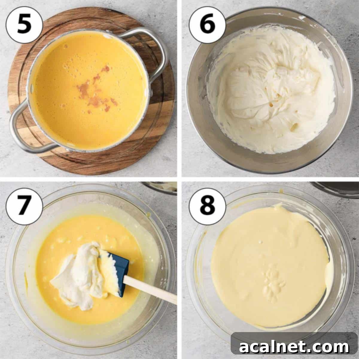 Zesty Lemon Mousse & Curd Delight 5 A collage of process shots illustrating the steps for whipping heavy cream and gently folding it into the chilled lemon cream to create the mousse.