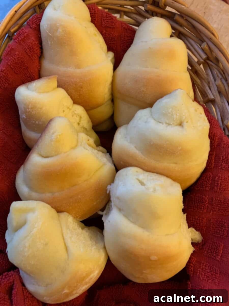A basket brimming with freshly baked, golden brown potato rolls, ready to be served.