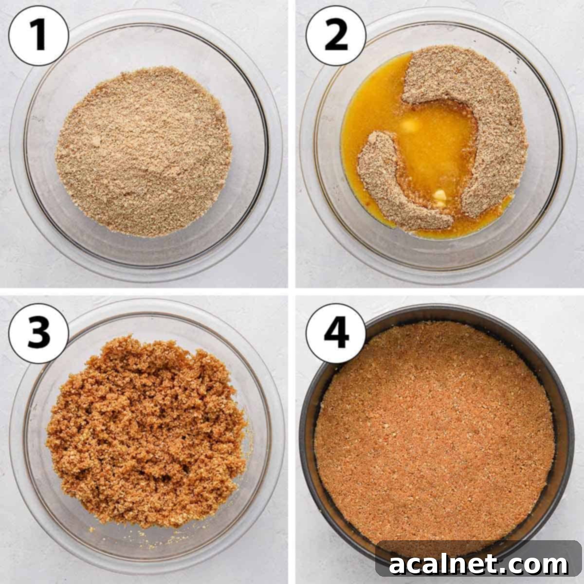 Spiced Apple Crumble Cheesecake 4 Process Shot Collage: making the biscuit crust for the cheesecake.