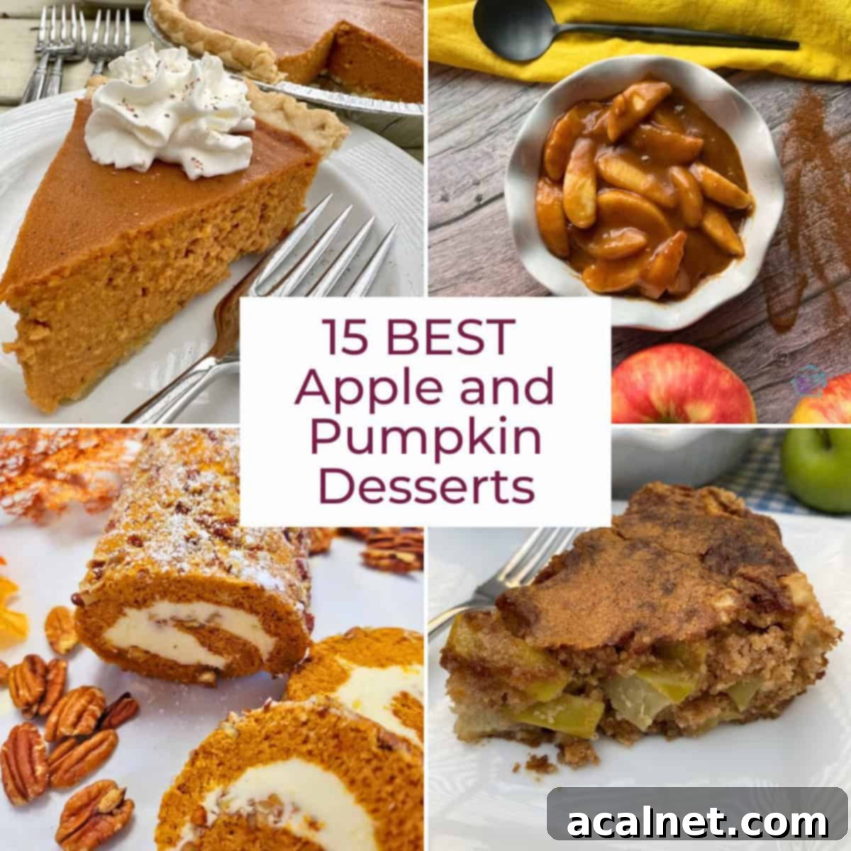 A vibrant collage showcasing various delicious apple and pumpkin dessert recipes, perfect for fall.