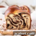 Crumb shot of the sliced chocolate brioche bread.