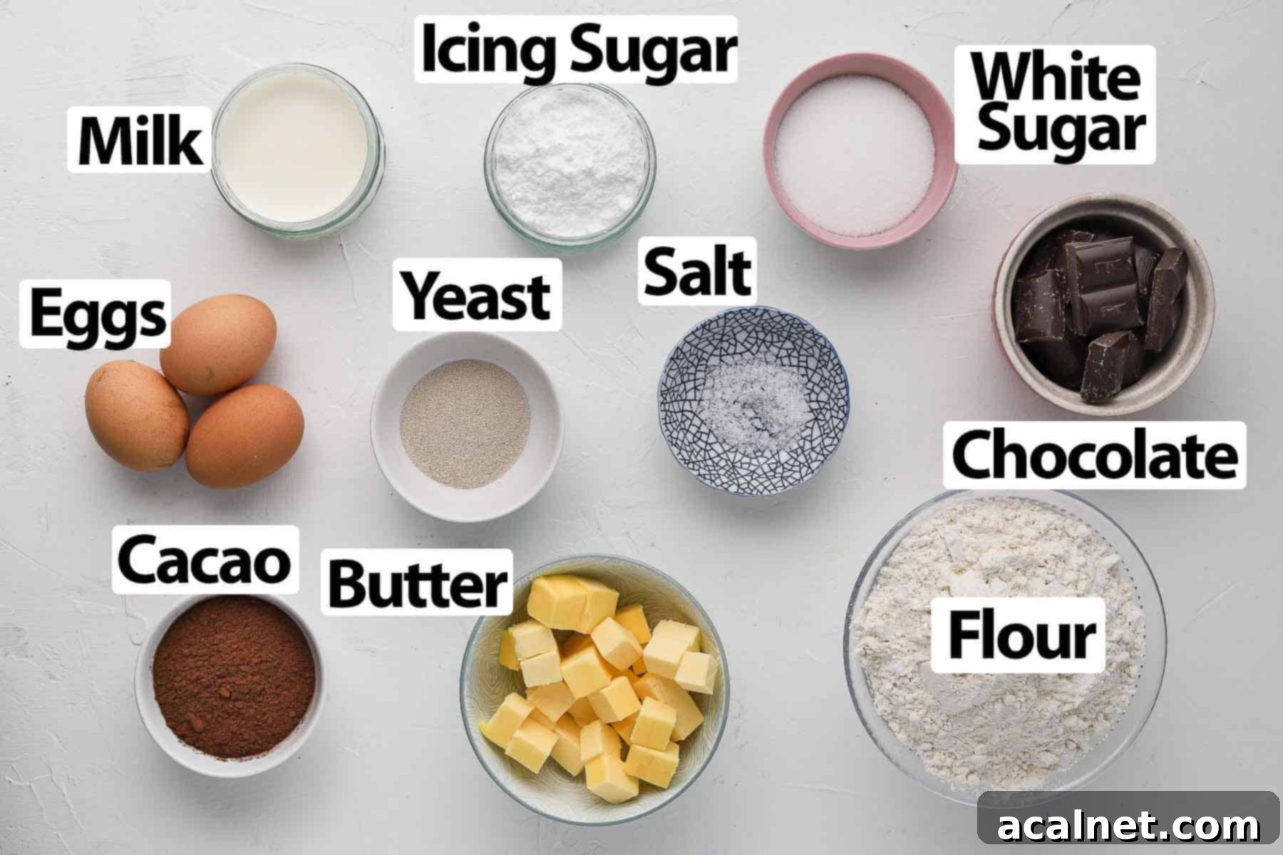 Ingredients on a white surface.