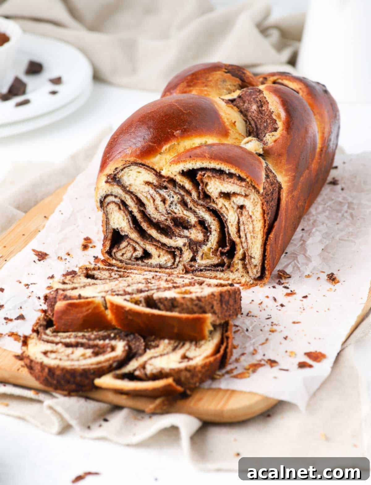 Sliced brioche on a cutting board.