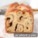 Crumb shot of the cinnamon roll bread, perfect for breakfast or dessert.