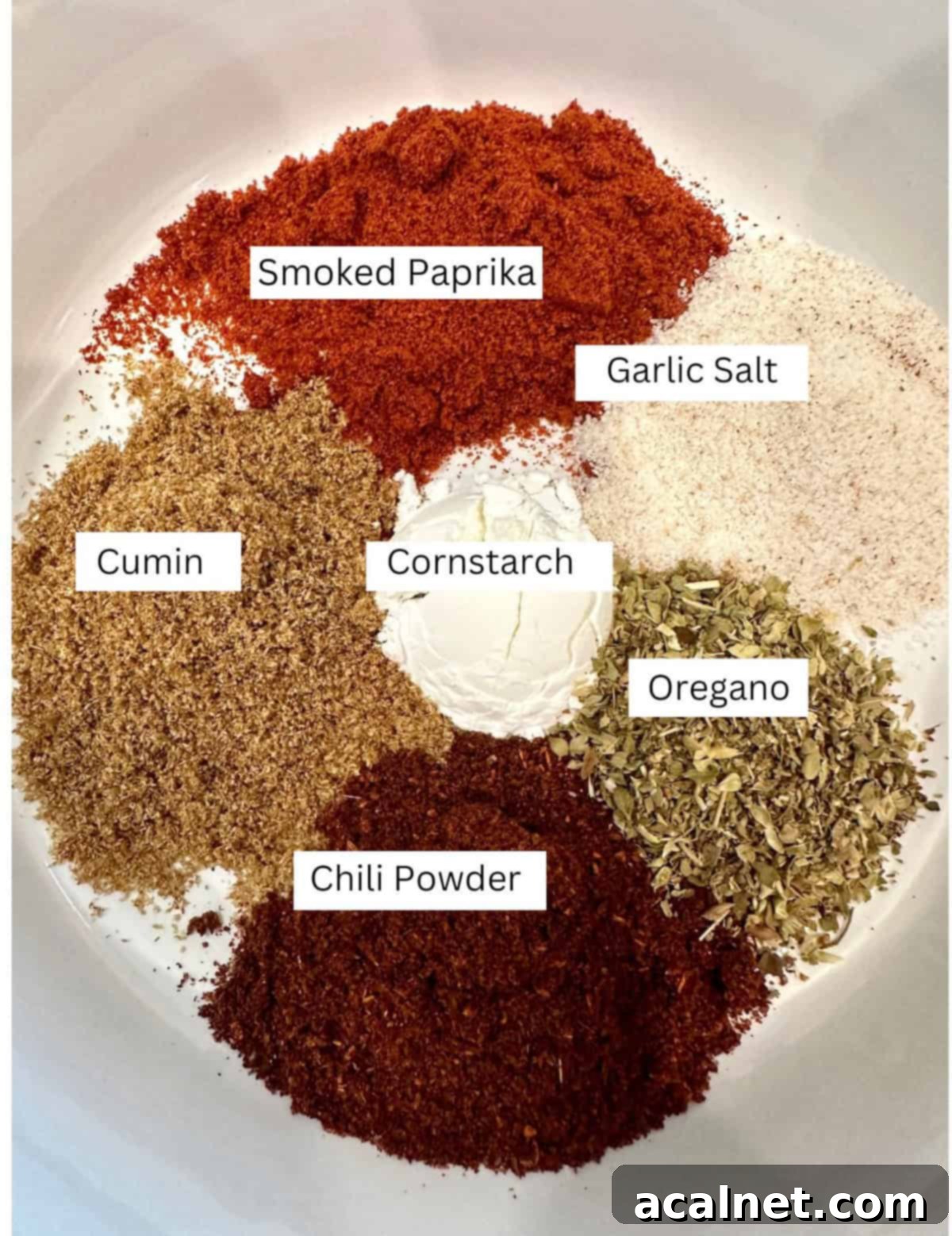 Ingredients for taco seasoning laid out with clear labels for each spice.