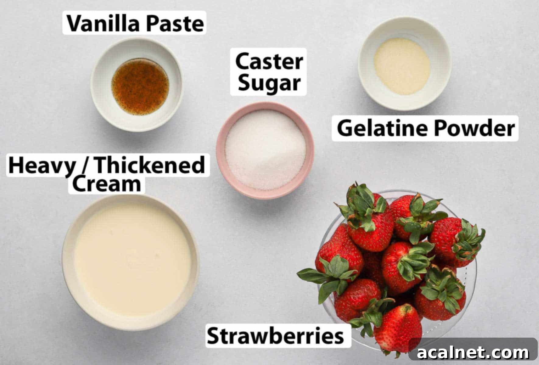 Quick and Creamy Strawberry Mousse 3 Ingredients on a grey surface.