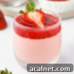 Quick and Creamy Strawberry Mousse 10 Close up on the strawberry mousse in a glass.