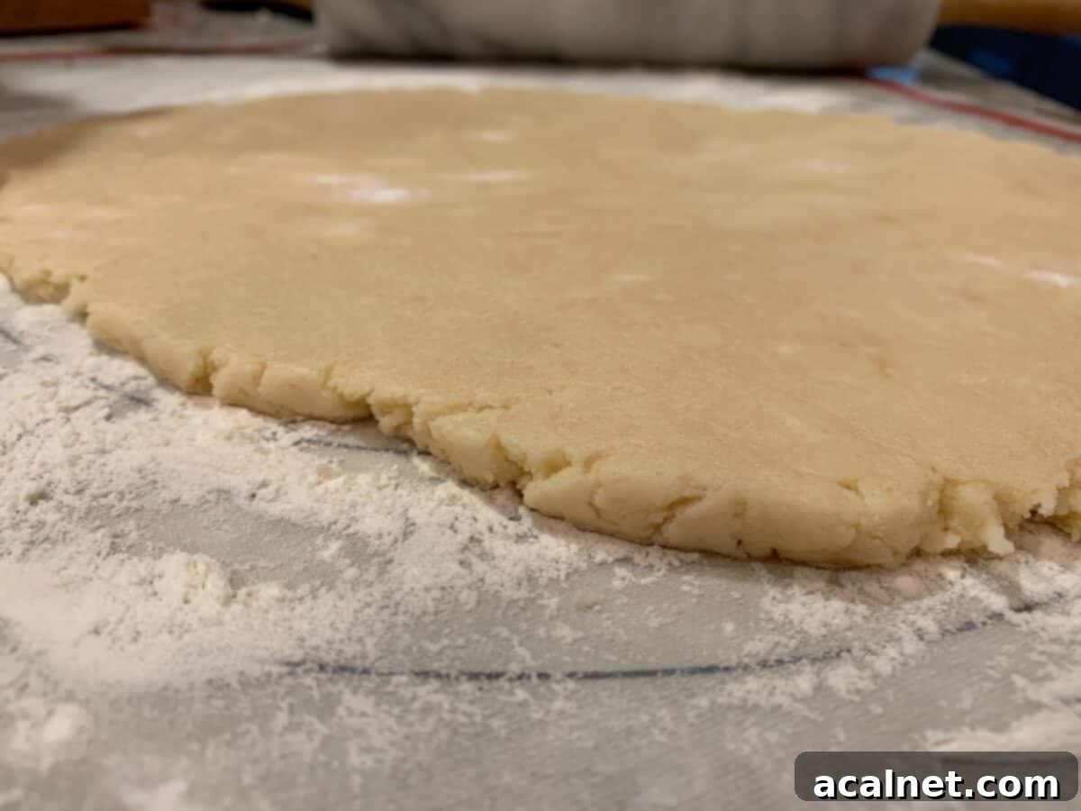 Cookie dough rolled out. 