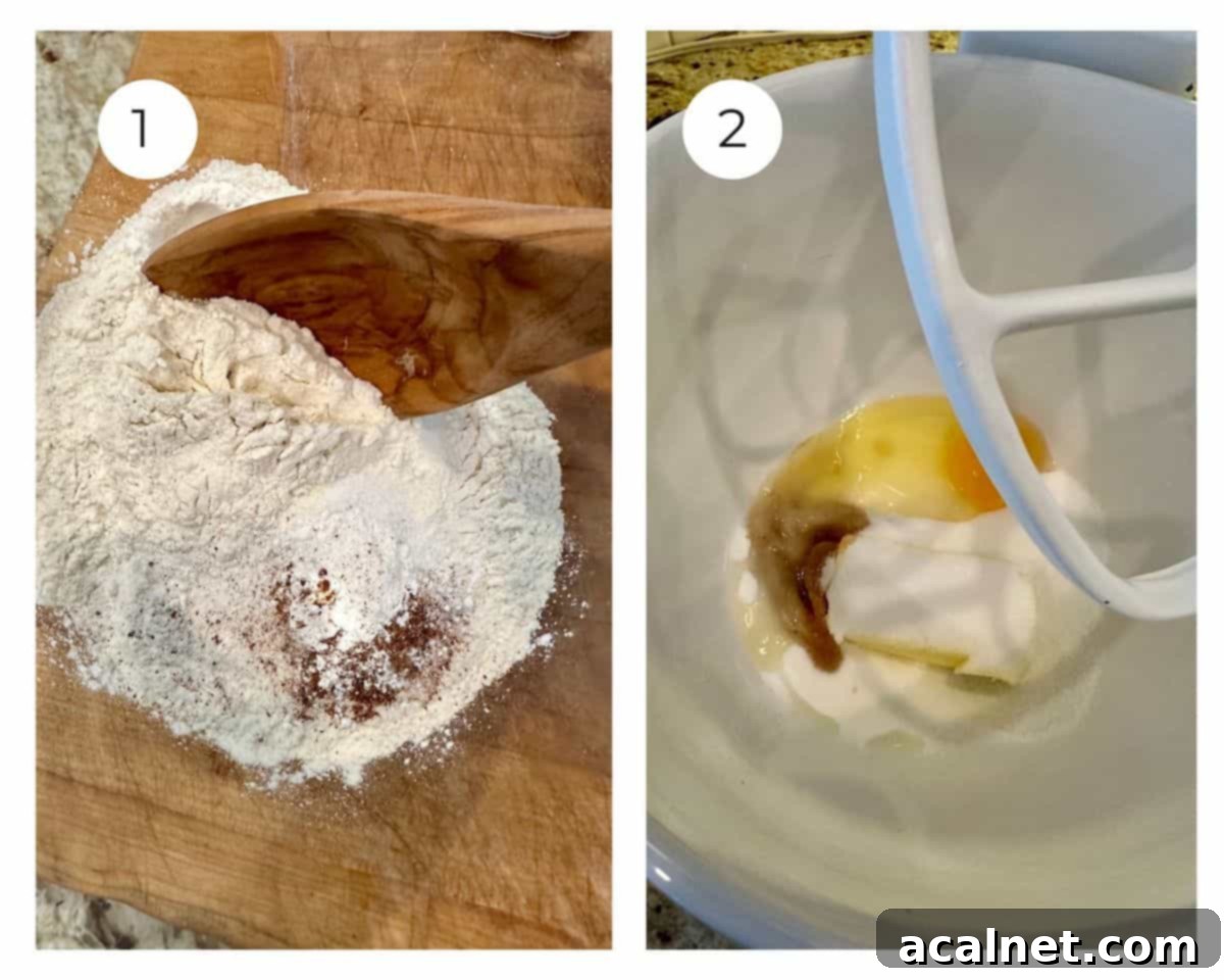 Dry ingredients and wet ingredients in separate bowls.