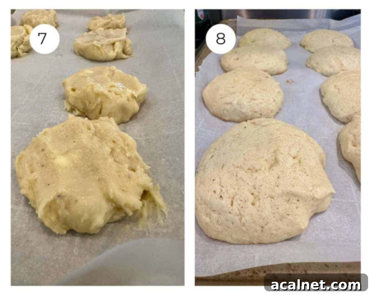 Unbaked and baked sour cream cookies.