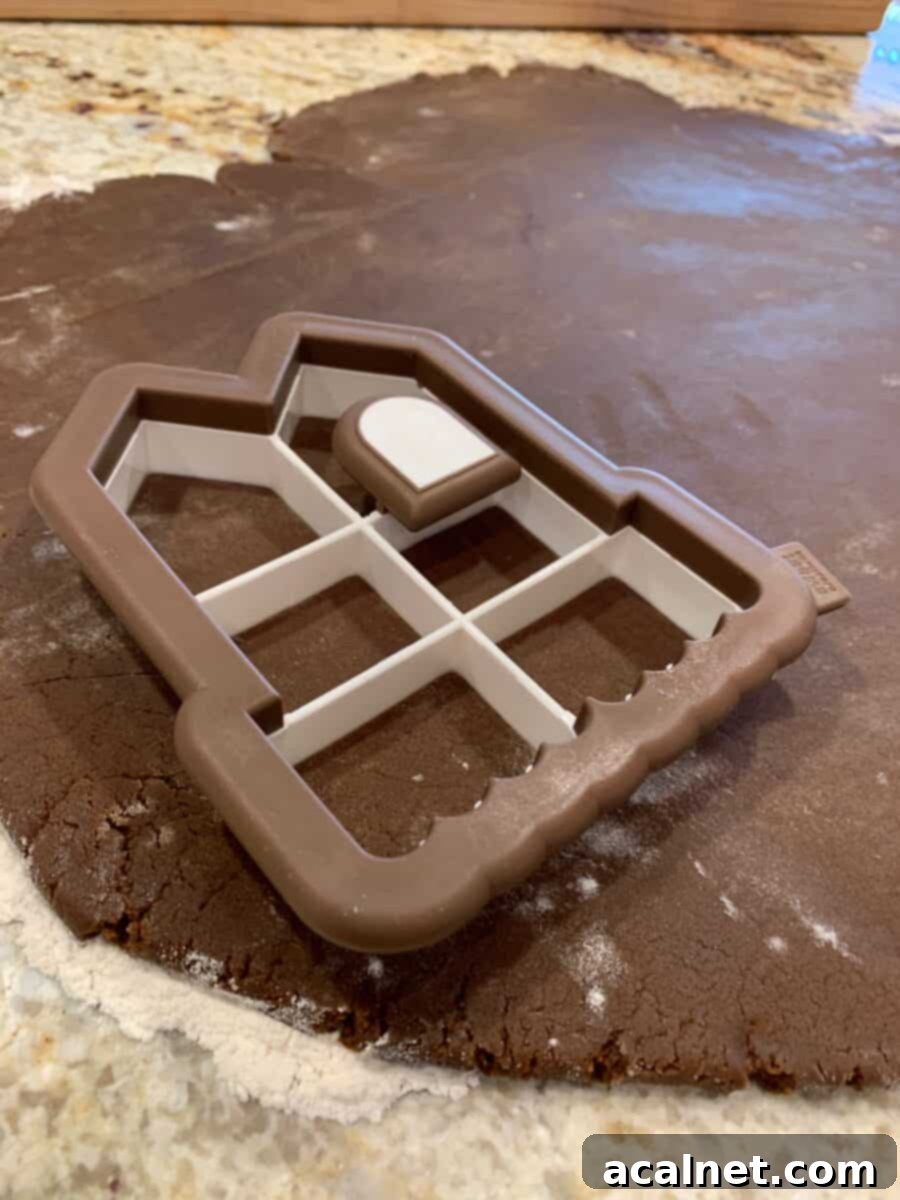 Cookie cutter placed on a rolled sheet of gingerbread dough.