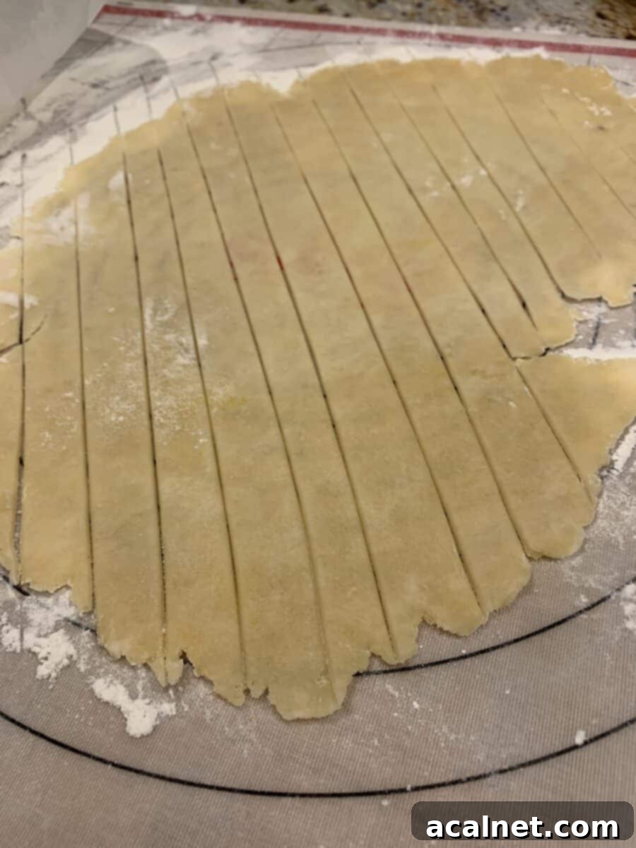 Pie crust sliced into strips. 